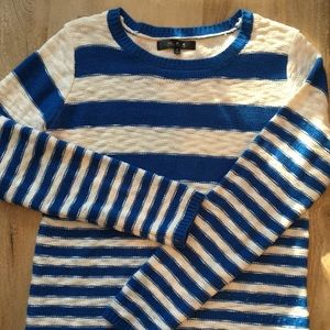 Cozy blue and white striped sweater